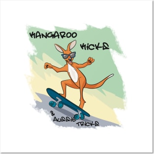 Kangaroo Kicks & Aussie Tricks Skateboarding funny Kangaroos Posters and Art